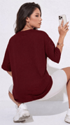 Kadın Bordo Free Life Bisiklet Yaka Oversize Salas T-Shirt