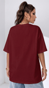 Kadın Bordo Free Life Bisiklet Yaka Oversize Salas T-Shirt