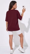 Kadın Bordo Geyik Oversize Salas Boyfriend T-shirt