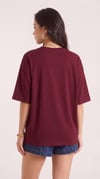 Kadın Bordo Geyik Oversize Salas Boyfriend T-shirt