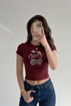 Kadın Bordo Kiraz Leopar Desenli Bisiklet Yaka Likralı Kısa Kol Body Crop Bluz
