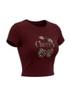 Kadın Bordo Kiraz Leopar Desenli Bisiklet Yaka Likralı Kısa Kol Body Crop Bluz