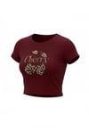 Kadın Bordo Kiraz Leopar Desenli Bisiklet Yaka Likralı Kısa Kol Body Crop Bluz