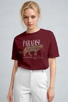 Kadın Bordo Paradise Leopar Kadın Kısa Kol Relax Fit Rahat Kesim Regular T-shirt