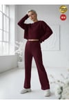 Kadın Bordo Triko Pantolon Tek Alt S-M-L Uyumlu Esnek Tek Beden