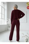 Kadın Bordo Triko Pantolon Tek Alt S-M-L Uyumlu Esnek Tek Beden