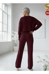 Kadın Bordo Triko Pantolon Tek Alt S-M-L Uyumlu Esnek Tek Beden