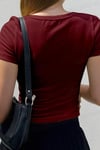 Kadın Bordo U Yaka Kısa Kollu Fitilli Kaşkorse Bluz Body