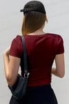Kadın Bordo U Yaka Kısa Kollu Fitilli Kaşkorse Body T-Shirt