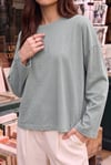 Kadın Çağla Yeşil T-shirt Geniş Kol Bisiklet Yaka Uzun Kollu Tişört