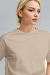 Kadın Camel %100 Pamuk Nefes Alan Bisiklet Yaka Regular Fit Normal Kesim Baskisiz Basic T-Shirt