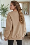 Kadın Camel Basic 0 Sıfır Yaka Baskısız Düz Oversize Salaş Bol Kesim Polar Sweatshirt