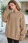 Kadın Camel Basic 0 Sıfır Yaka Baskısız Düz Oversize Salaş Bol Kesim Polar Sweatshirt
