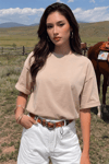 Kadın Camel Basic Düz Baskısız Oversize Salas Boyfriend T-Shirt