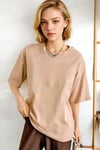 Kadın Camel Basic Düz Baskısız Oversize Salas Boyfriend T-Shirt