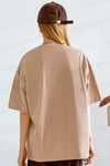 Kadın Camel Basic Düz Baskısız Oversize Salas Boyfriend T-Shirt
