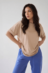 Kadın Camel Basic Düz Baskısız Oversize Salas Boyfriend T-Shirt
