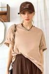 Kadın Camel Basic Düz Baskısız Oversize Salas Boyfriend T-Shirt