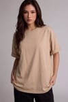 Kadın Camel Basic Düz Baskısız Oversize Salas Boyfriend T-Shirt