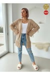 Kadın Camel Sütlü Kahve Püsküllü Dantel Dokuma Detaylı Hırka Kazak