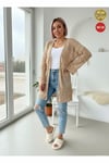 Kadın Camel Sütlü Kahve Püsküllü Dantel Dokuma Detaylı Hırka Kazak