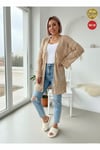 Kadın Camel Sütlü Kahve Püsküllü Dantel Dokuma Detaylı Hırka Kazak