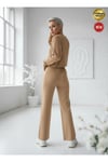 Kadın Camel Sütlü Kahve Triko Pantolon Tek Alt S-M-L Uyumlu Esnek Tek Beden