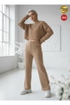 Kadın Camel Sütlü Kahve Triko Pantolon Tek Alt S-M-L Uyumlu Esnek Tek Beden