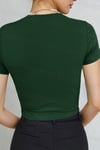 Kadın Çimen Yeşili Bisiklet Yaka Likralı Kısa Kol Body Crop Bluz