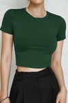 Kadın Çimen Yeşili Bisiklet Yaka Likralı Kısa Kol Body Crop Bluz