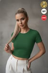 Kadın Çimen Yeşili Bisiklet Yaka Likralı Kısa Kol Body Crop Bluz