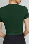 Kadın Çimen Yeşili Bisiklet Yaka Likralı Kısa Kol Body Crop Bluz
