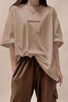 Kadın Dimension Baskılı Camel Bisiklet Yaka Oversize Salaş T-Shirt
