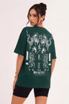 Kadın Dragon Baskılı Petrol Yeşili Bisiklet Yaka Oversize Salaş T-Shirt