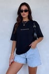 Kadın Dragon Baskılı Siyah Bisiklet Yaka Oversize Salaş T-Shirt
