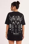 Kadın Dragon Baskılı Siyah Bisiklet Yaka Oversize Salaş T-Shirt