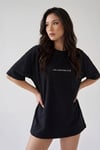 Kadın Dragon Baskılı Siyah Bisiklet Yaka Oversize Salaş T-Shirt