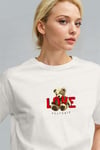 Kadın Ekru Beyaz Love Ayıcık Teddy Bear Baskı Regular Fit Normal Kalıp T-shirt