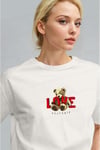 Kadın Ekru Beyaz Love Ayıcık Teddy Bear Baskı Regular Fit Normal Kalıp T-shirt