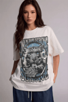 Kadın Ekru Beyaz Survive Oversize Fit Bol Geniş Kalıp Salaş Kesim T-shirt