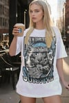 Kadın Ekru Beyaz Survive Oversize Fit Bol Geniş Kalıp Salaş Kesim T-shirt
