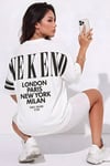 Kadın Ekru Beyaz Weekend Oversize Fit Bol Geniş Kalıp Salaş Kesim T-shirt