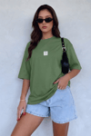 Kadın Free Life Açık Yeşil Bisiklet Yaka Oversize Salas T-Shirt
