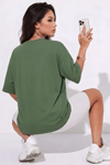 Kadın Free Life Açık Yeşil Bisiklet Yaka Oversize Salas T-Shirt