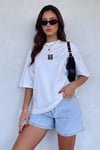 Kadın Free Life Beyaz Bisiklet Yaka Oversize Salas T-Shirt