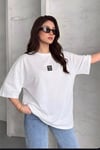 Kadın Free Life Beyaz Bisiklet Yaka Oversize Salas T-Shirt