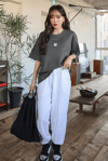 Kadın Free Life Füme Bisiklet Yaka Oversize Salas T-Shirt
