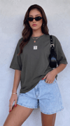 Kadın Free Life Füme Bisiklet Yaka Oversize Salas T-Shirt