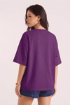 Kadın Free Life Mor Bisiklet Yaka Oversize Salas T-Shirt