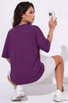 Kadın Free Life Mor Bisiklet Yaka Oversize Salas T-Shirt